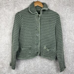 Vintage Mod-O-Doc Button Front Cardigan Pockets 90s Green Cotton Size 1 Small